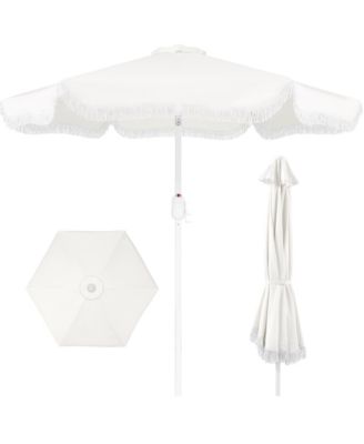 7.5ft Fringe Market Umbrella - Boho Patio Sunshade with Tilt, UPF50