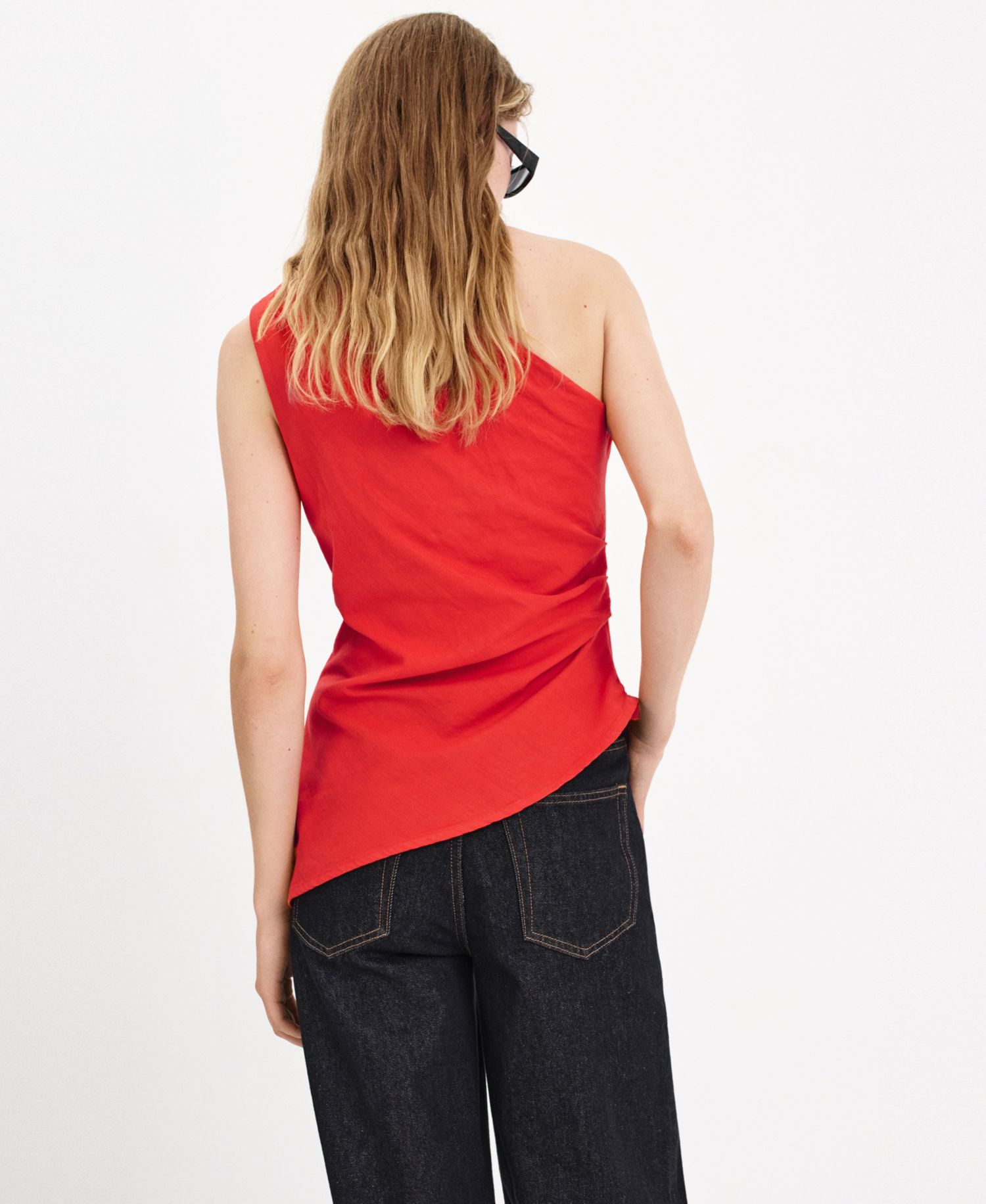 Women's Asymmetrical Neckline Sleeveless Draped-Detail Top