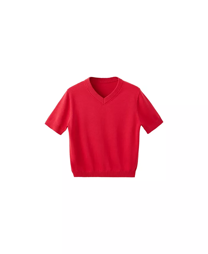 Women's V-Neck Short-Sleeve Ribbed Sweater