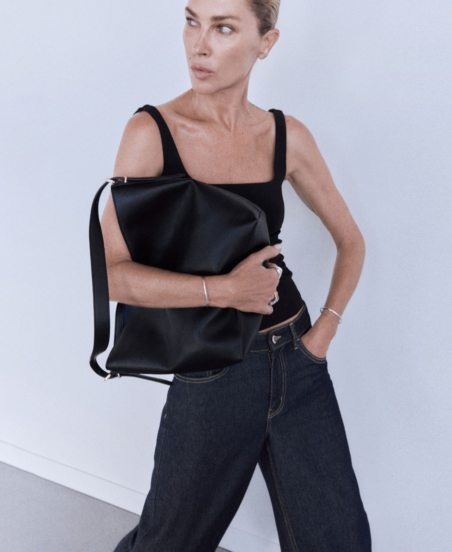 Buckle Faux Leather Adjustable Bucket Bag