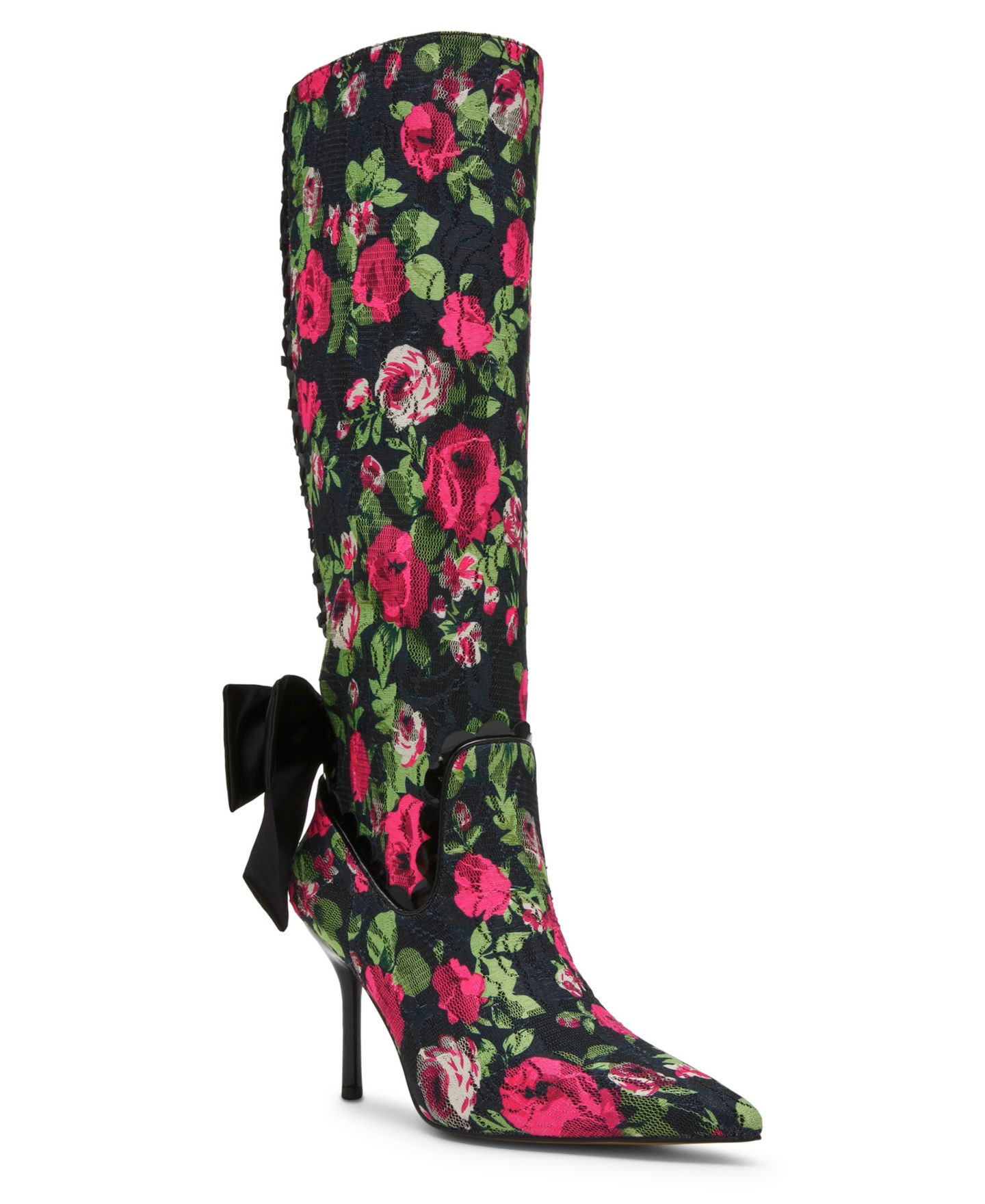 Женские ботинки Betsey Johnson Vespar Knee-High Pointed Toe Stiletto, цвет: Чёрный / Розовый — фото 1