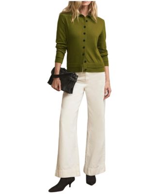 Women's Long-Sleeve Button-Front Ribbed-Cuff Knit Top