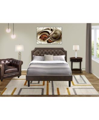 GB25Q-1HI0M 2-Piece Bedroom Set with Mid Century Bed and 1 Antique Mahogany Night Stand - Dark Brown Faux Leather and Black Legs
