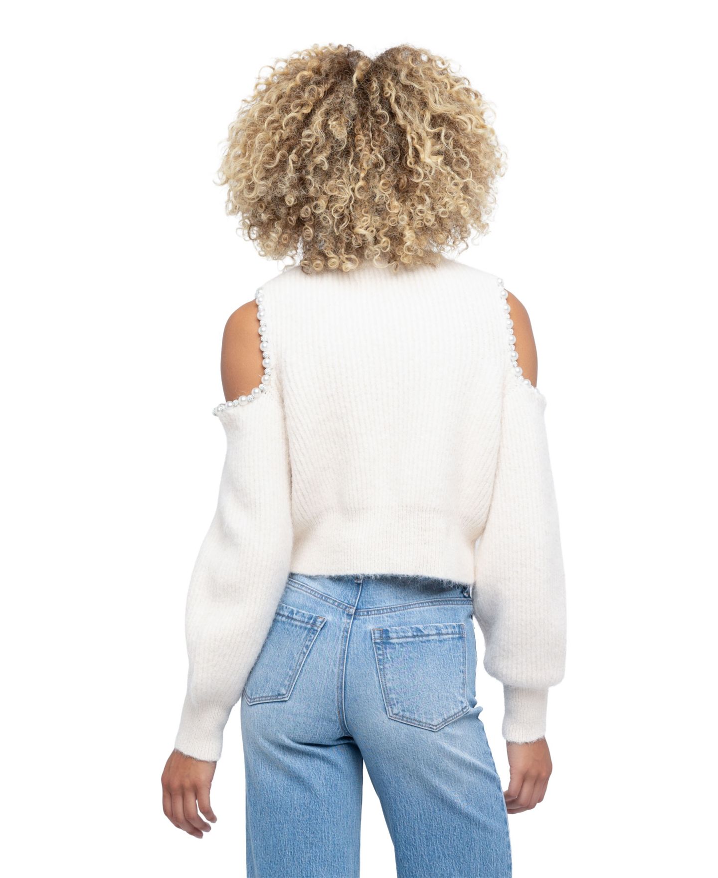 Женский свитер Blank NYC Caught Your Eyes Cold-Shoulder Crop, цвет: Кремовый — фото 4