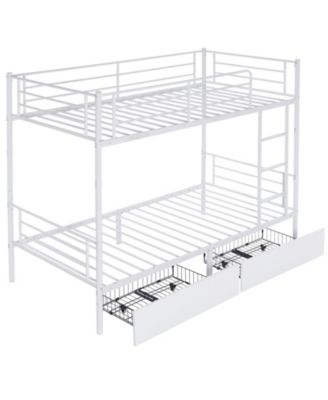 Twin Over Twin Metal Bunk Bed with 2 Storage Drawers