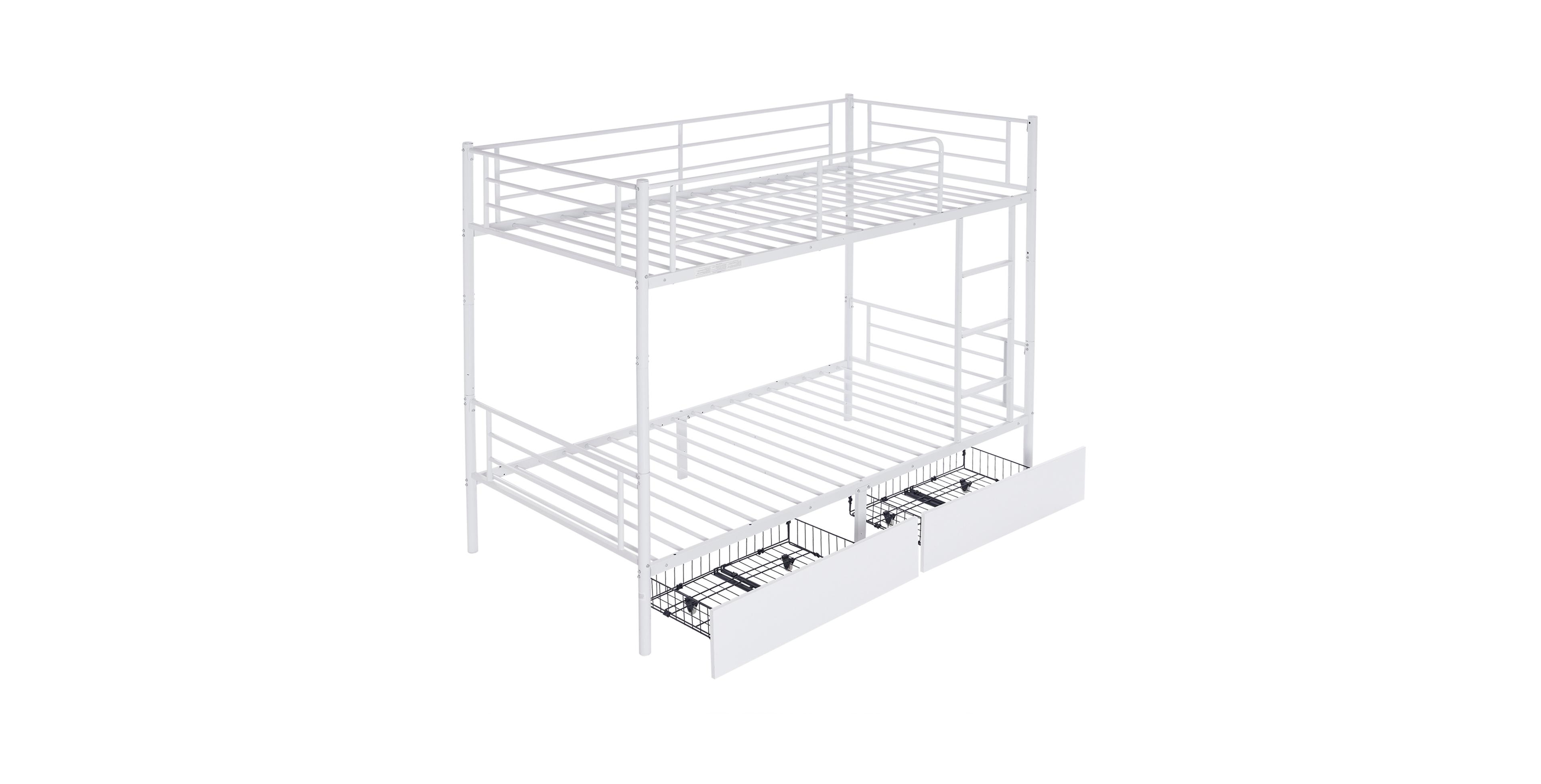 Slickblue Twin Over Twin Metal Bunk Bed with 2 Storage Drawers