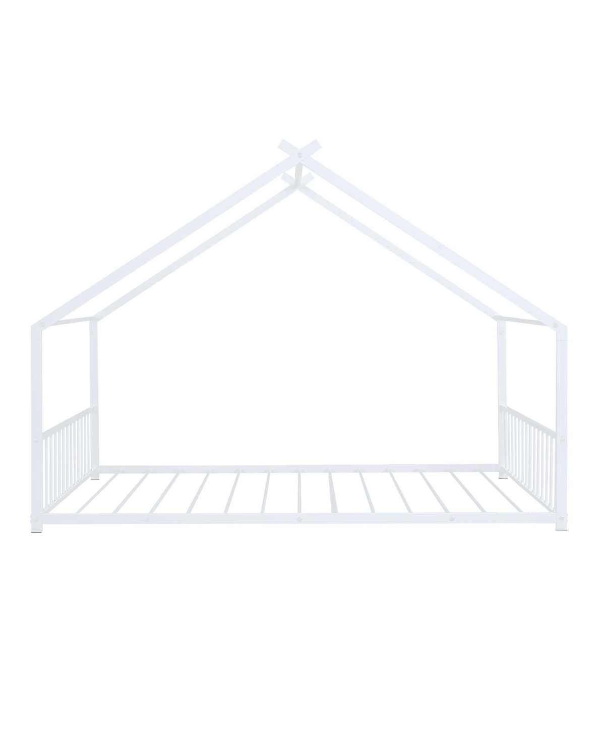 Slickblue Full Size Metal House Bed Frame with Decorative Design - White
