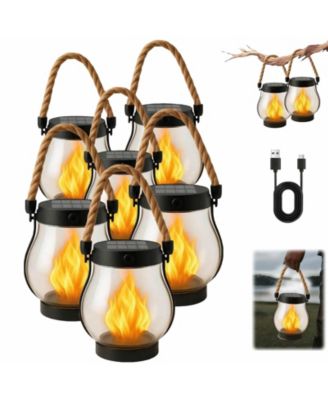 Solar Lantern Outdoor Lights Large Waterproof Flickering Flame Solar Lantern for Yard Garden Patio Hanging Tabletop Decor (6 Pieces)