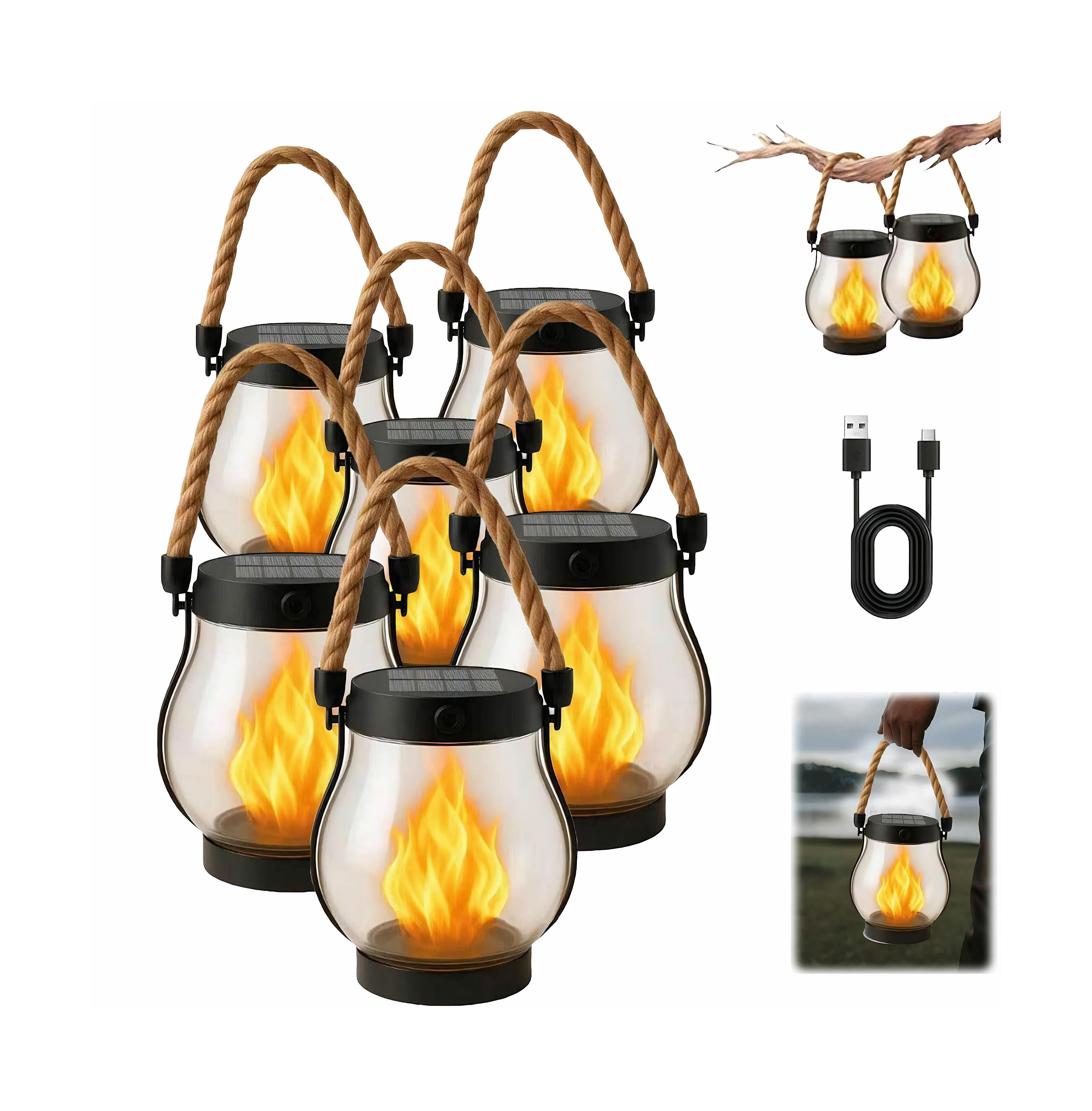 Cushry Solar Lantern Outdoor Lights Large Waterproof Flickering Flame Solar Lantern for Yard Garden Patio Hanging Tabletop Decor (6 Pieces)