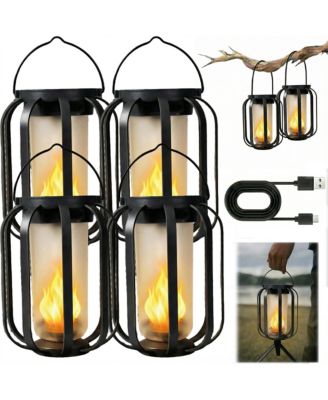 Solar Lanterns Outdoor Waterproof Hanging Solar Lantern Flickering Flame Solar Lights for Garden Patio Yard Decor (4 Pieces)