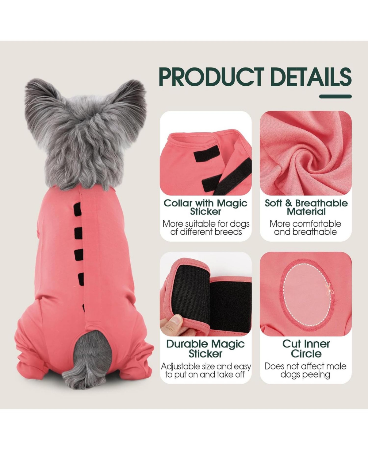Rear Leg Recovery Onesie Surgical Suit for Dogs, Post-Surgery Wound Protection and Licking Prevention