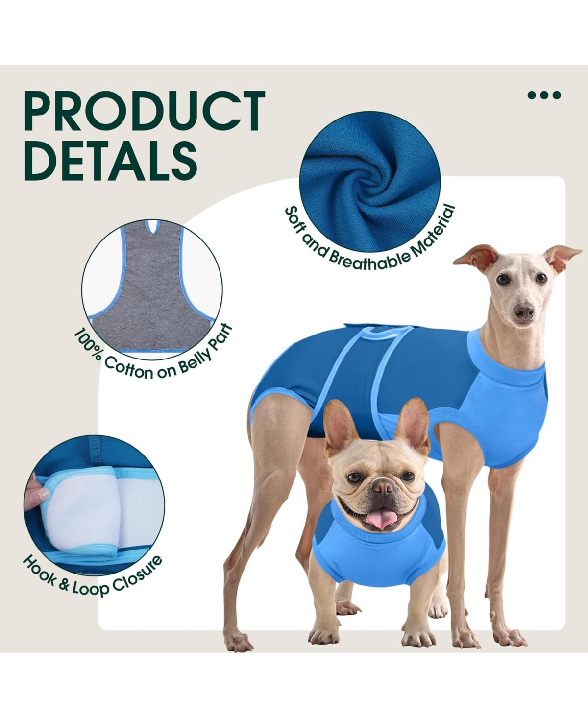 Cotton-Spandex Post-Surgery Recovery Bodysuit Onesie for Dogs