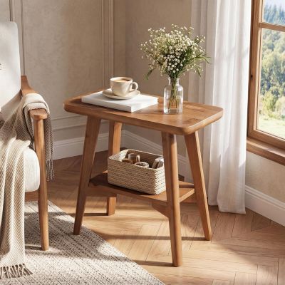 2-Tier Solid Wood End Table, Farmhouse Side Table