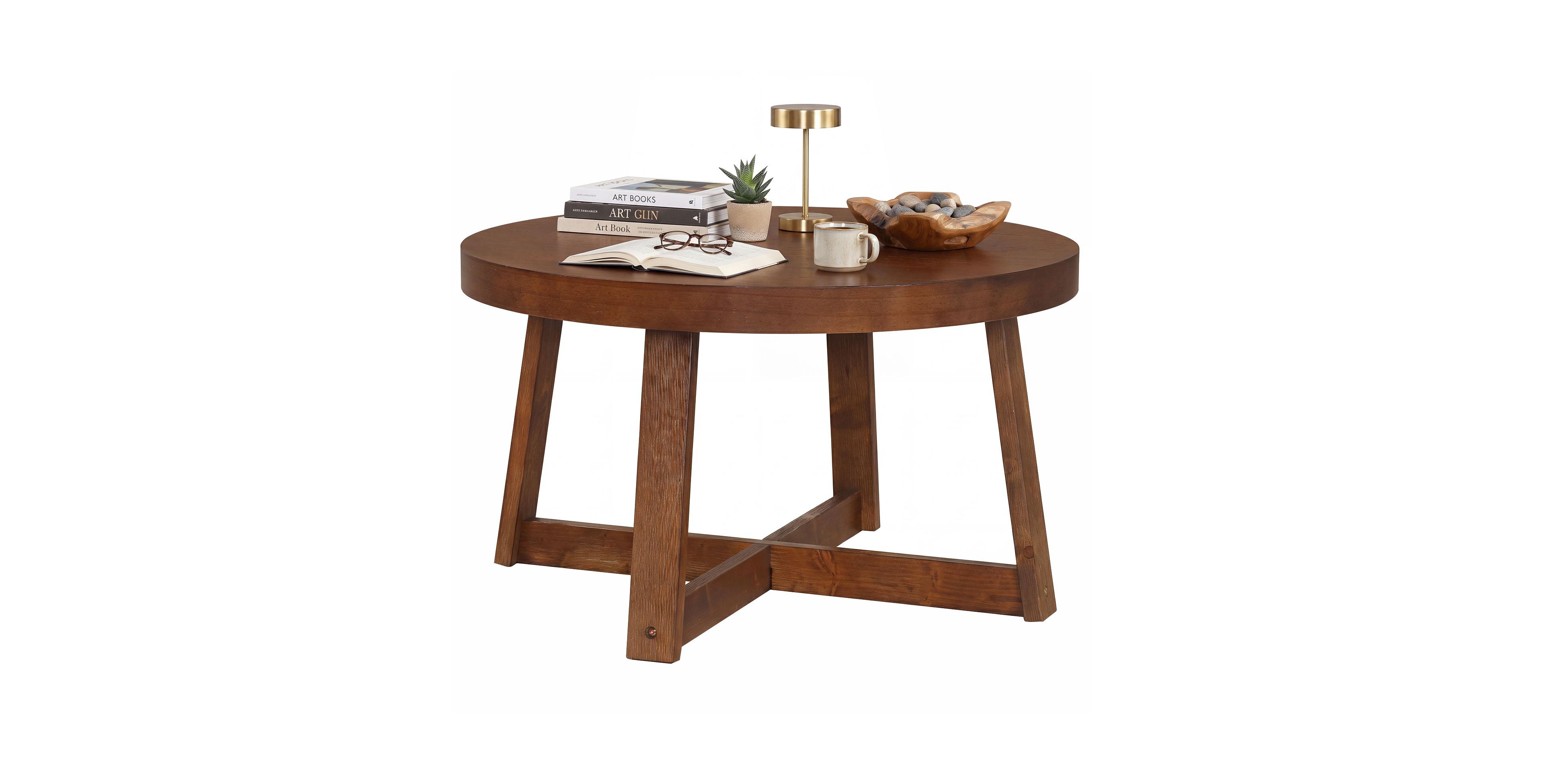 Gymax 30'' Wood Accent Table Thickened Top Cross-shaped Support Frame for Living Room Walnut