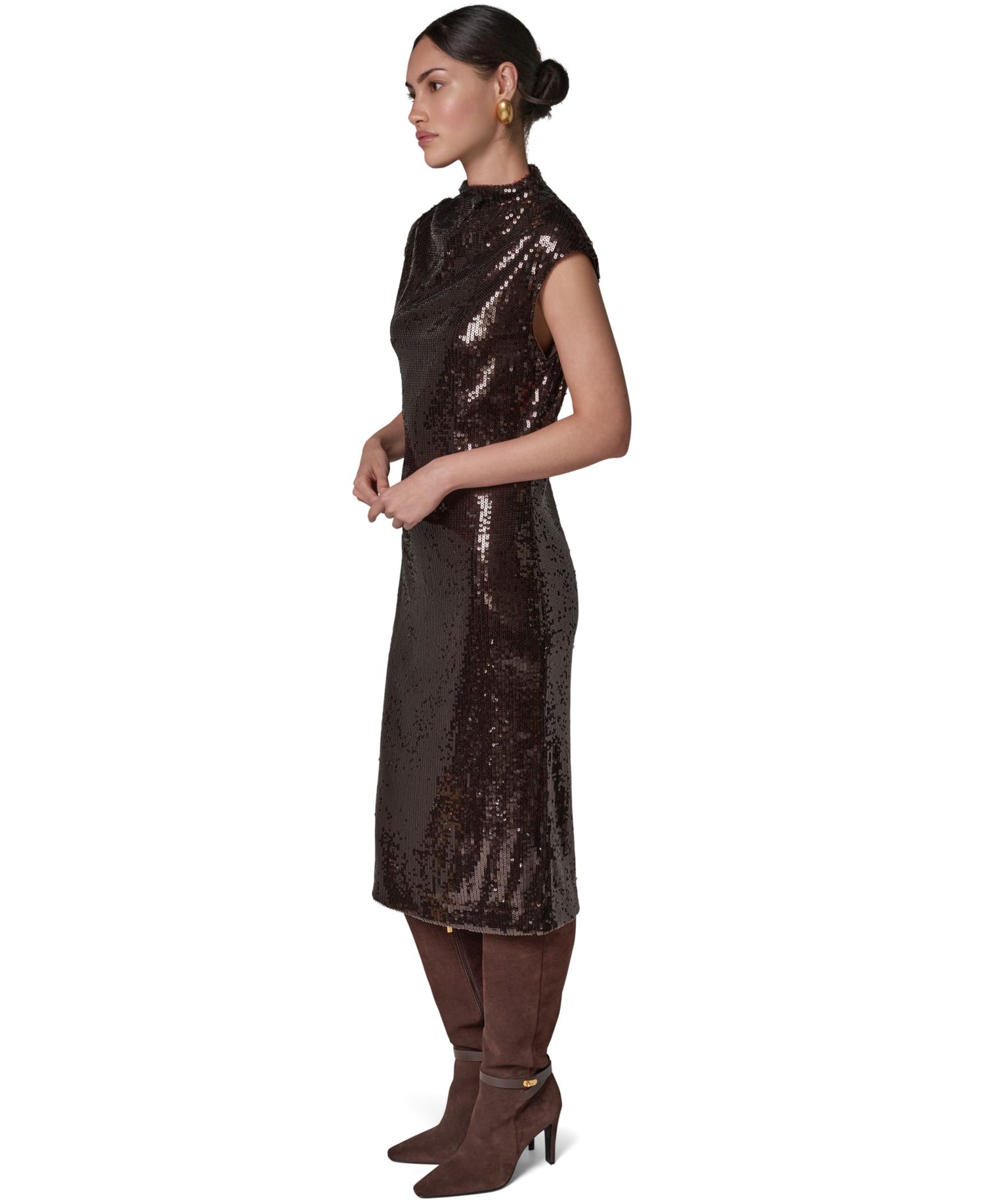 Women's Cowl Neck Sleeveless Sequin Dress