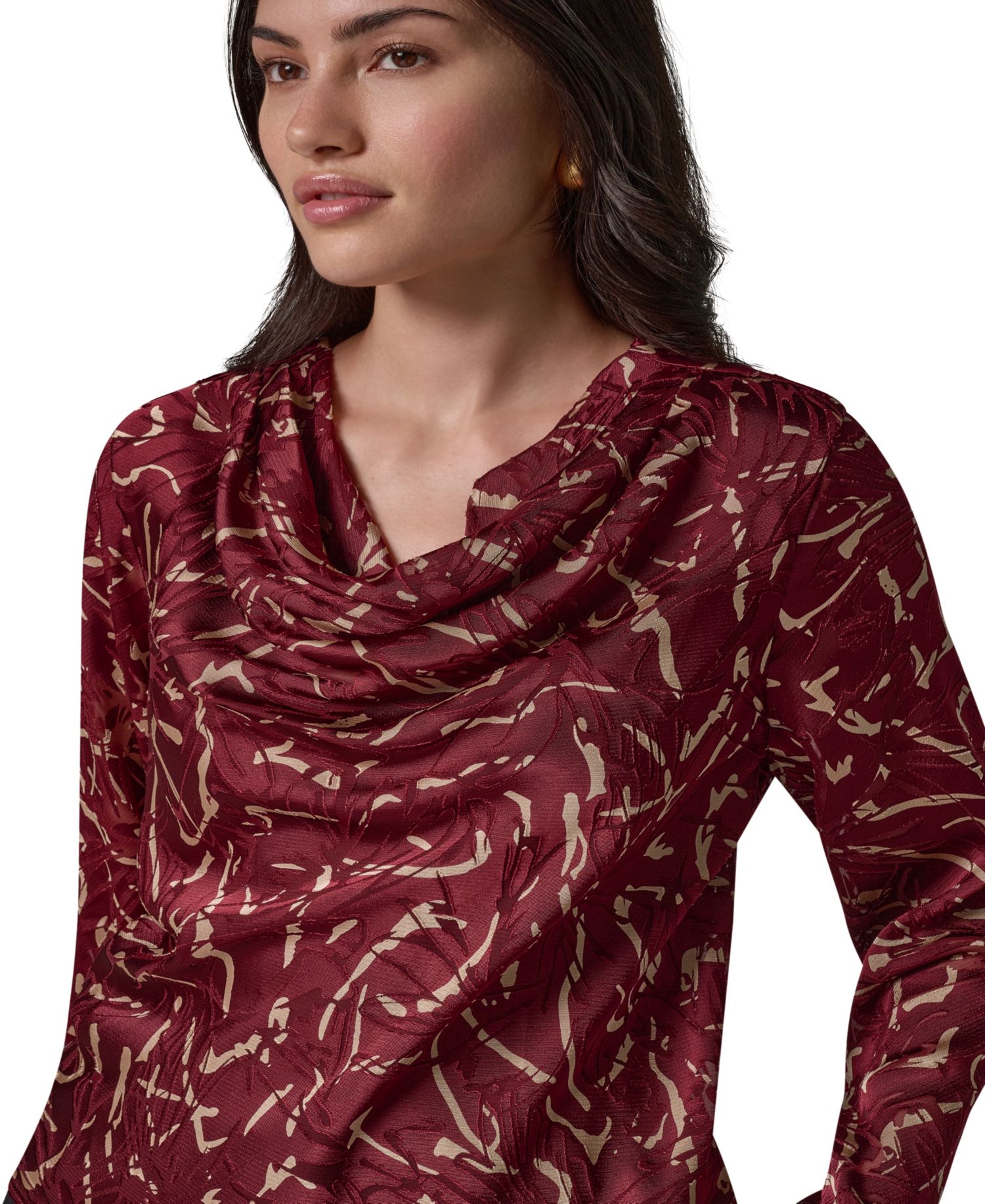 Women's Long-Sleeve Burnout Cowl-Neck Blouse