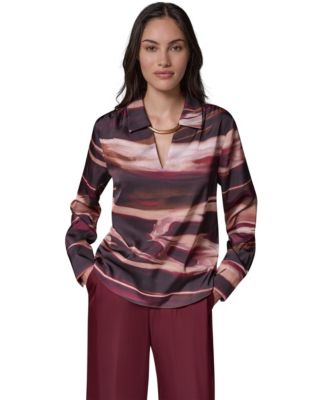 Women's Long-Sleeve V-Neck Satin Blouse