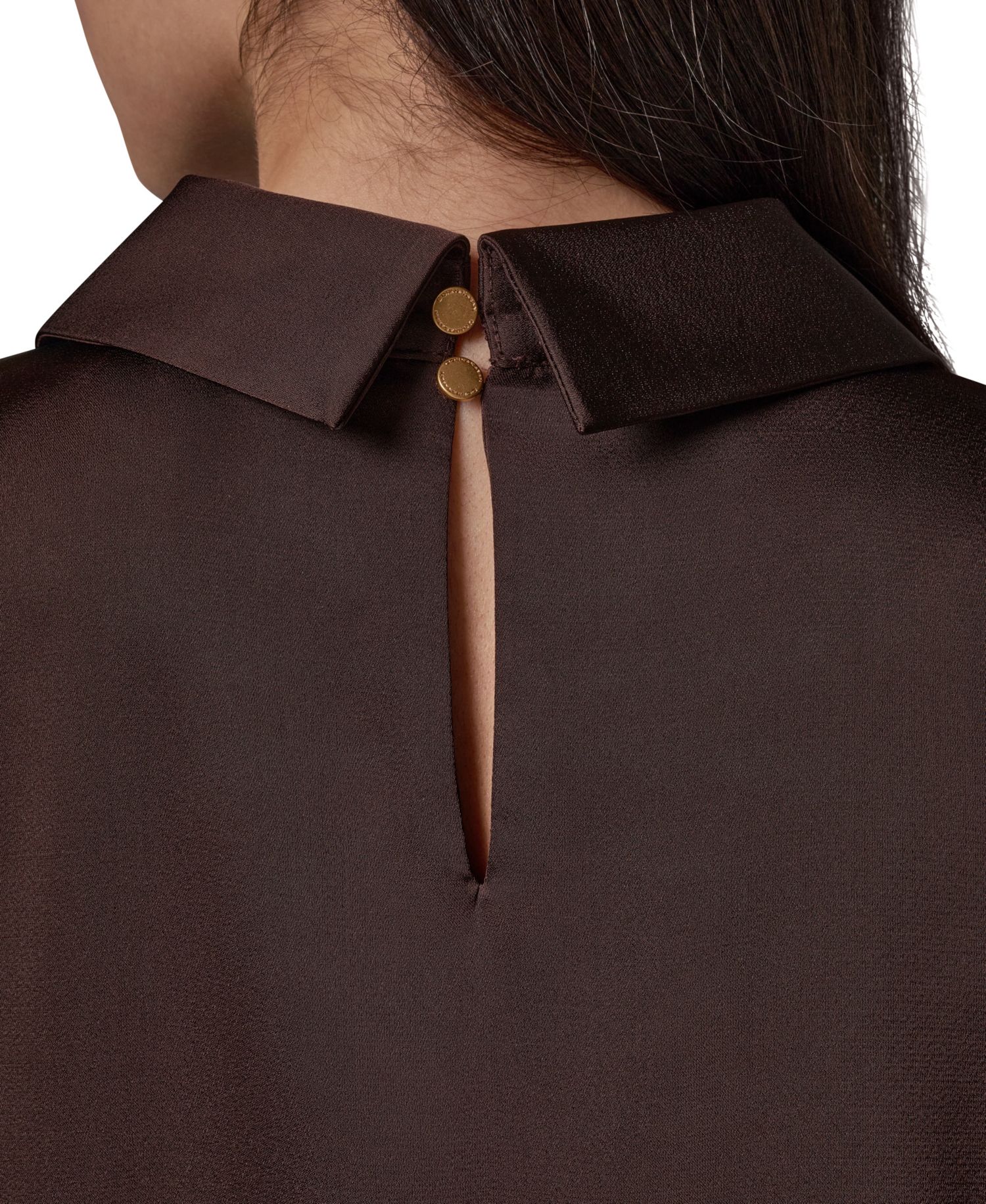Women's Long-Sleeve Satin V-Neck Collared Blouse
