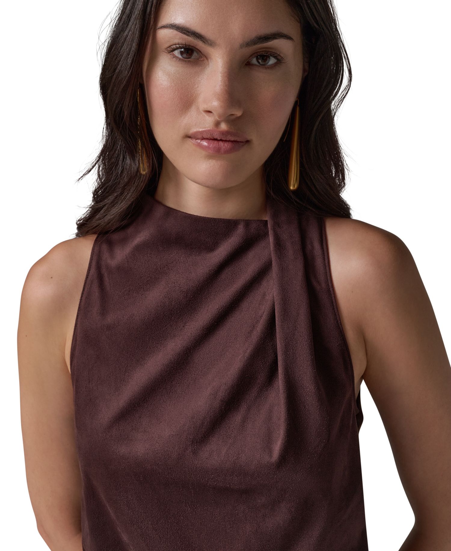 Women's Cowl Neck Mixed-Media Dressy Sleeveless Tank Top