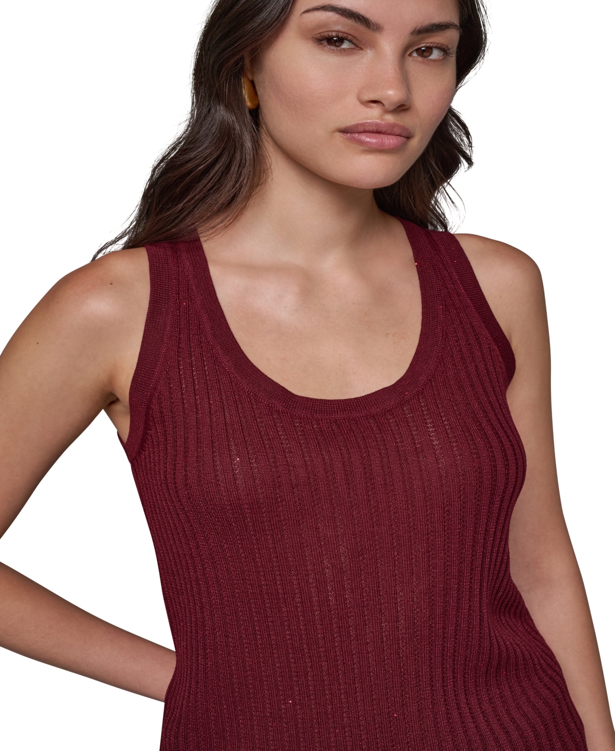 Donna Karan New York Women's Ribbed-Knit Open-Stitch Scoop Neck Tank
