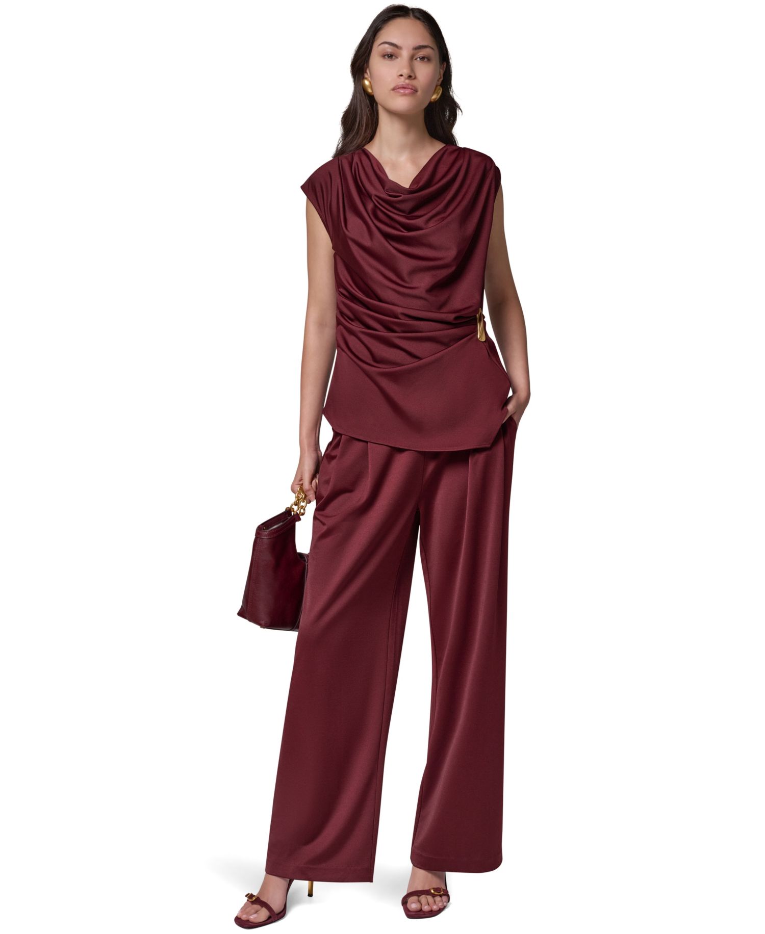 Women's Cowl Neck Draped Sleeveless Blouse