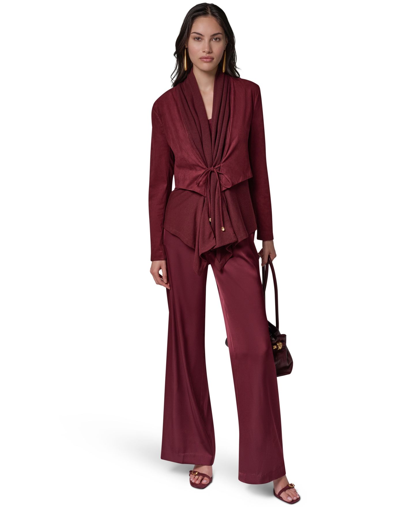 Женская куртка Donna Karan New York Mxd Media Mixed-media Shawl Collar, цвет: Чёрный вишнёвый — фото 3