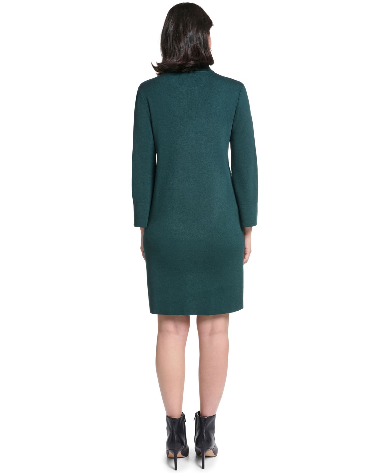 Petite Collared Button-Front Long-Sleeve Midi Dress