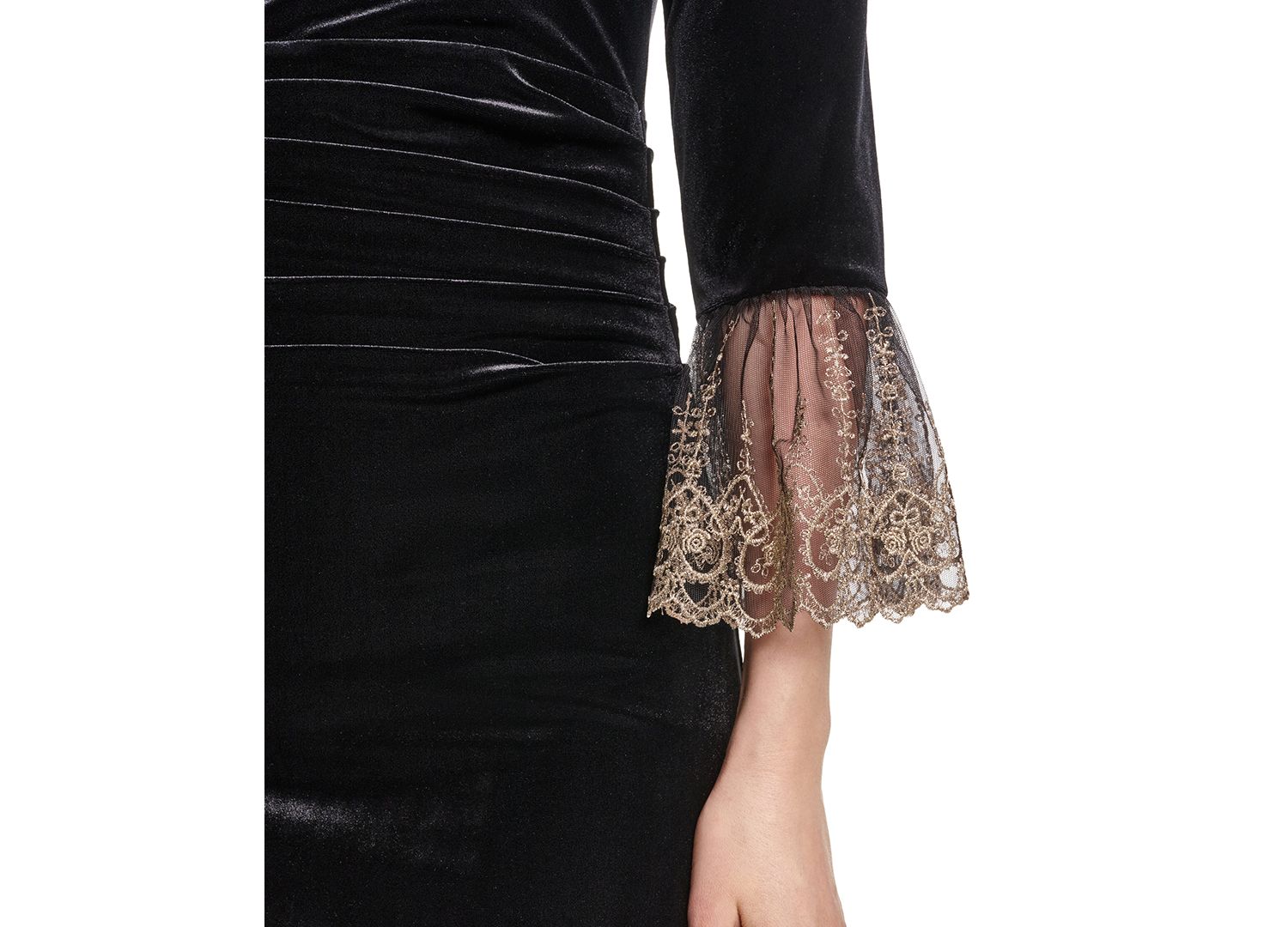 Petite 3/4-Sleeve Ruched Waist Stretch Velvet Sheath Dress