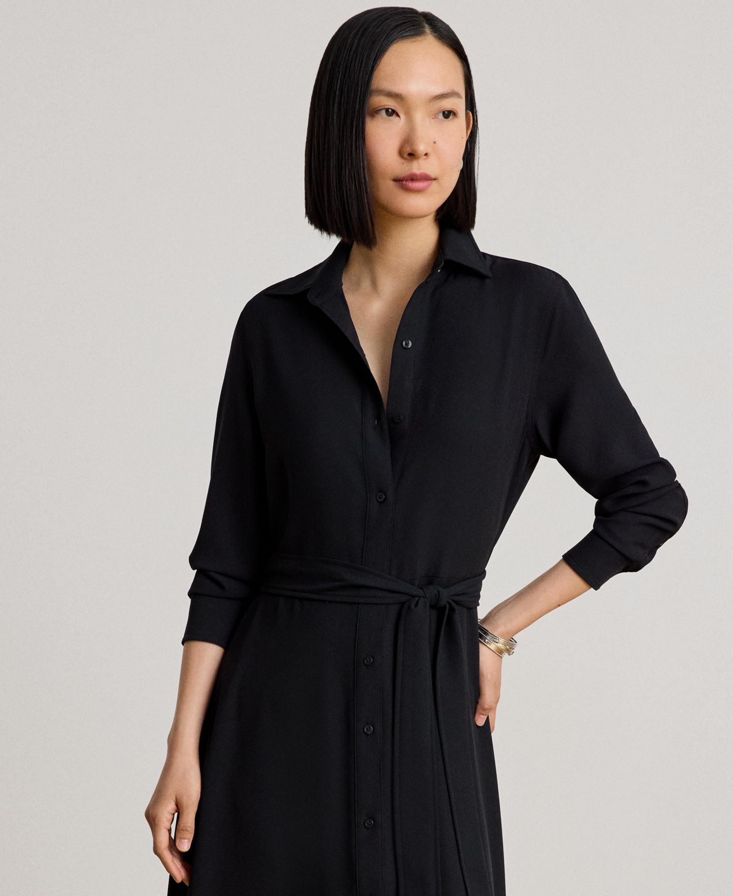 Женское платье Lauren Ralph Lauren Belted A-Line Midi Shirt Dress, цвет: Чёрный — фото 3