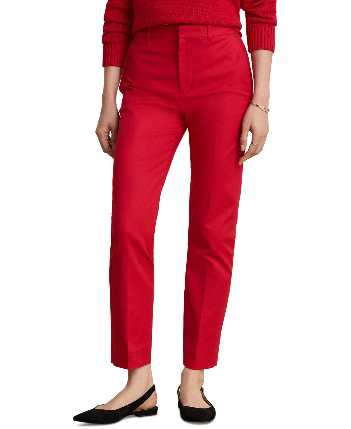Lauren Ralph Lauren Women's High-Rise Slim-Straight Ankle Cotton-Blend Pants - Ralph Red