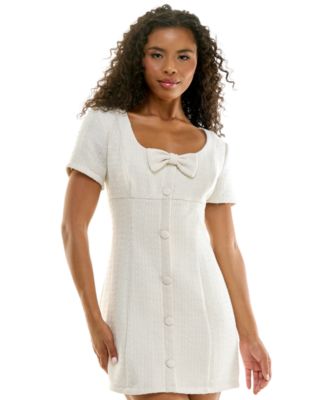 Juniors' Boucl&eacute; Scoop Neck Short-Sleeve Mini Dress