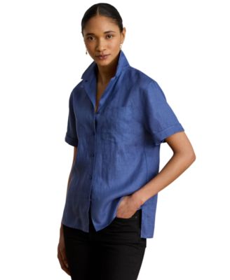 Women's Linen Short-Sleeve Camp Shirt