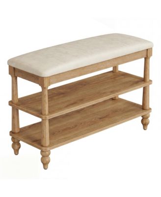 Entryway Shoe Bench with Padded Seat, 2-Tier Wooden Storage Rack