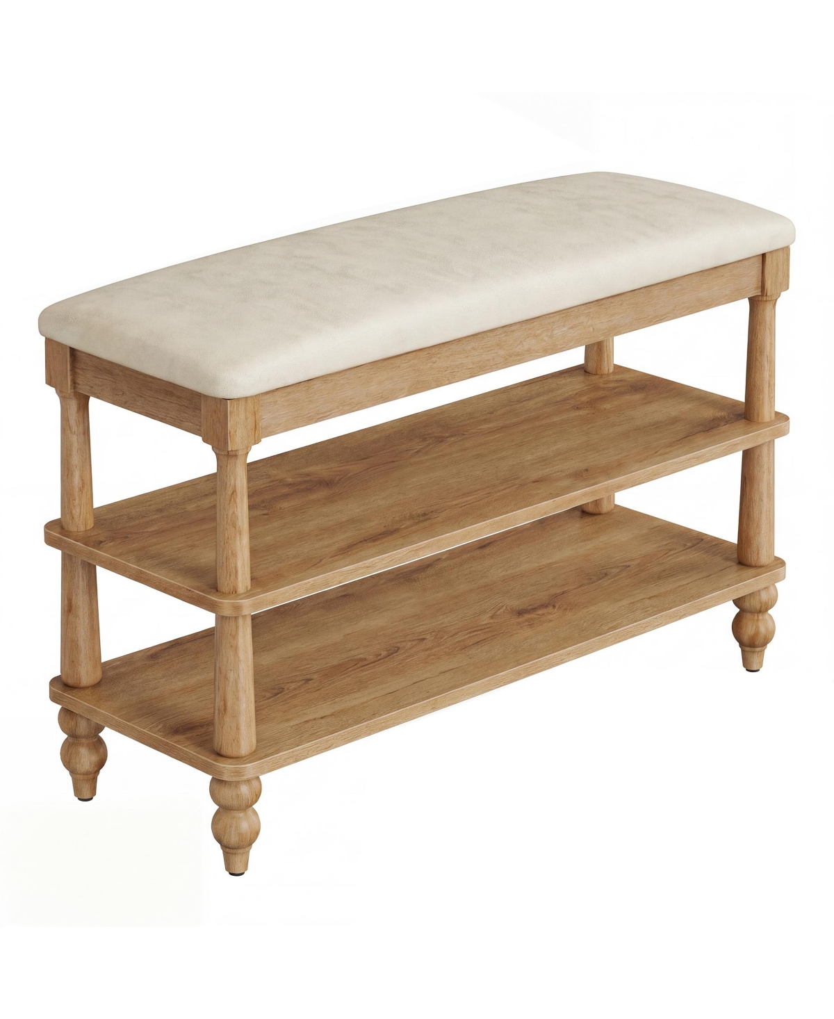SongmicsHome Entryway Shoe Bench with Padded Seat, 2-Tier Wooden Storage Rack