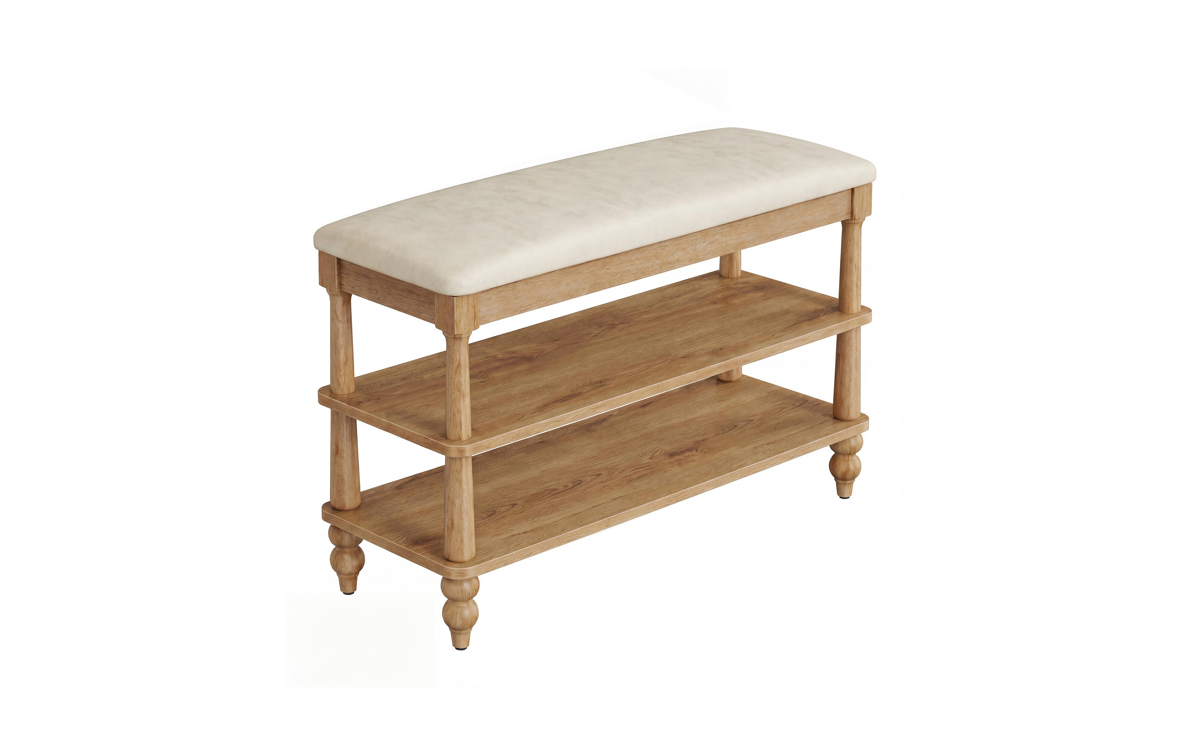 SongmicsHome Entryway Shoe Bench with Padded Seat, 2-Tier Wooden Storage Rack