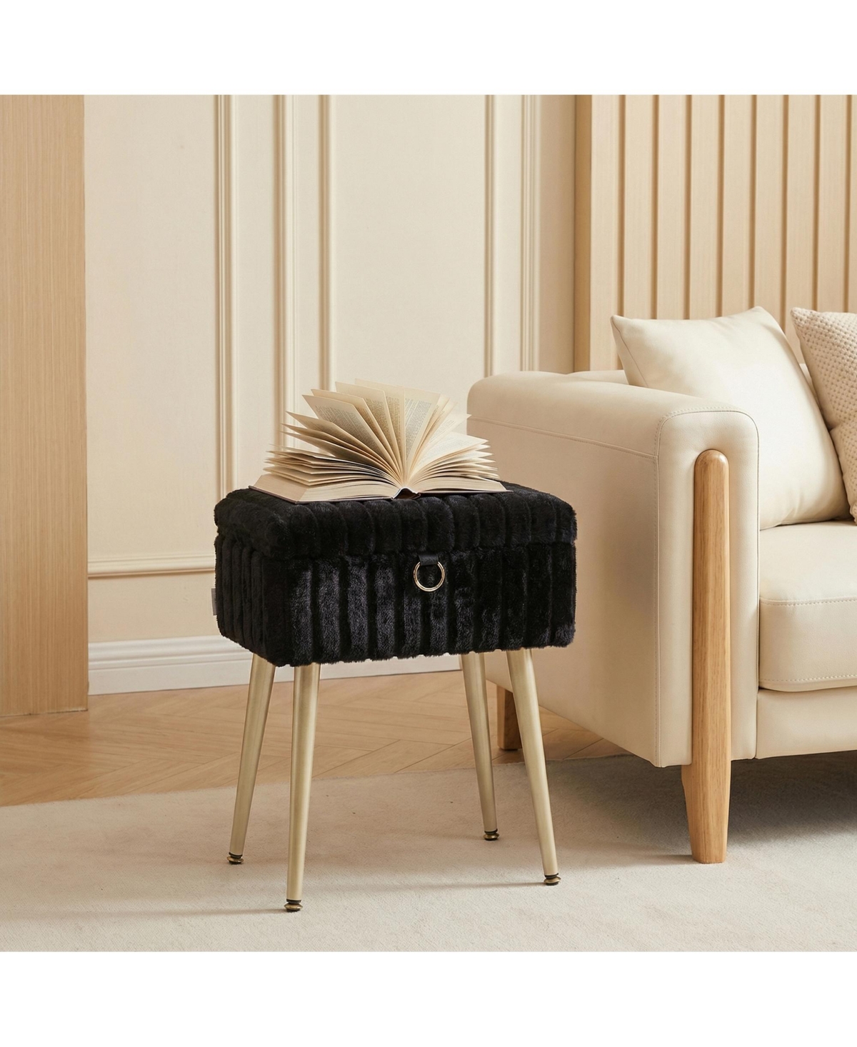 SongmicsHome Vanity Stool with Storage, Plush Makeup Chair Ottoman with Metal Legs