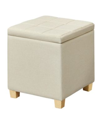 Ottoman Cube with Hinged Lid, Storage Ottoman, Foot Stool Footrest, Linen-Look Fabric