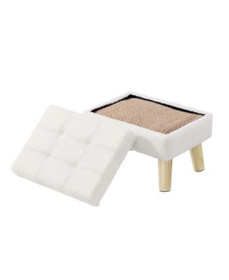 Storage Ottoman Vanity Stool with Teddy Fleece and Wood Legs