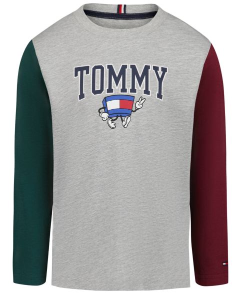Детский лонгслив Tommy Hilfiger Mascot с объёмным принтом, 2T-7, цвет: Серый меланжевый