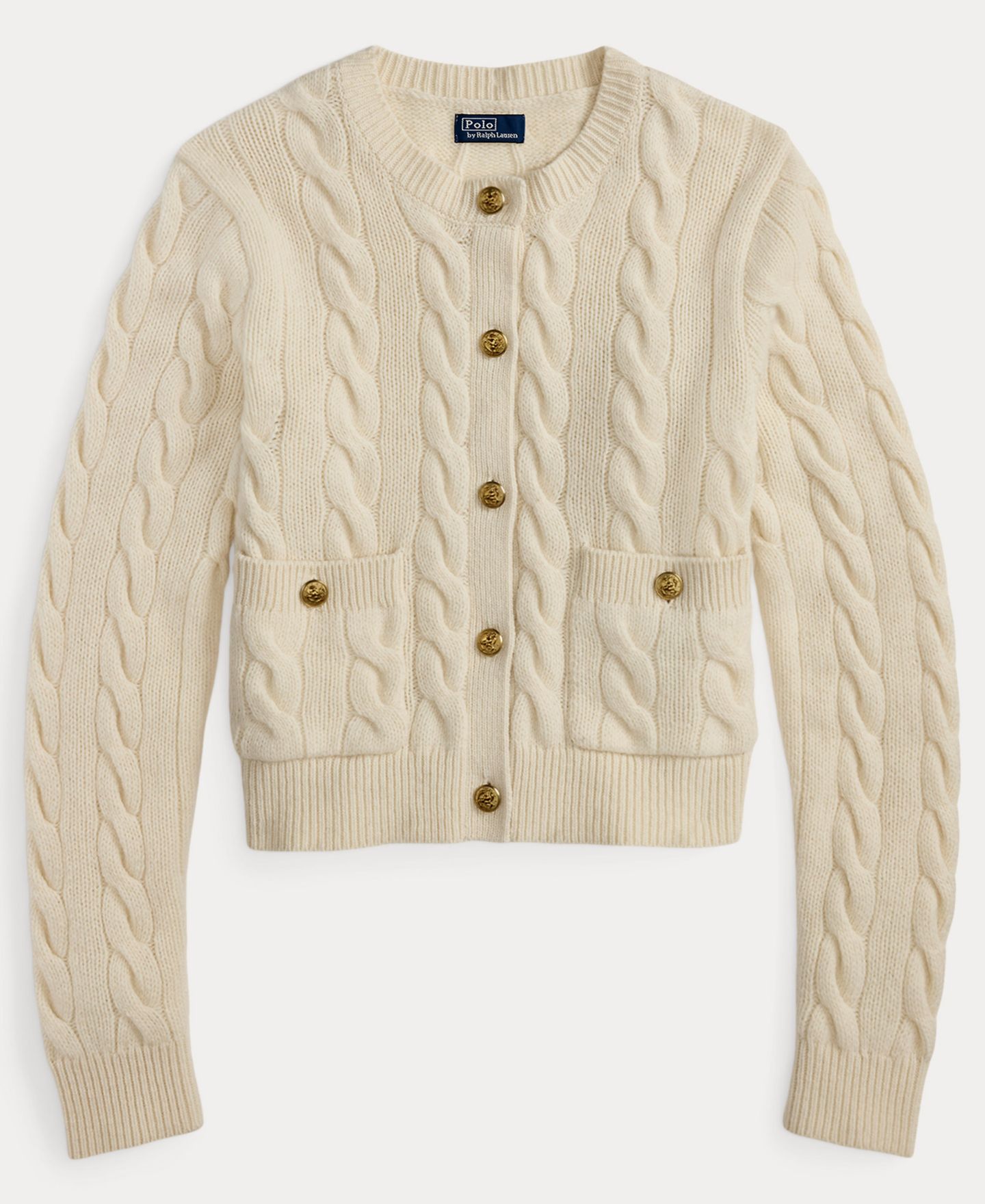 Женский кардиган Polo Ralph Lauren Wool-Cashmere Cable-Knit Cropped, цвет: Кремовый — фото 5