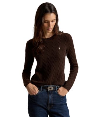 Women's Cable Wool-Cashmere Crew Neck Sweater