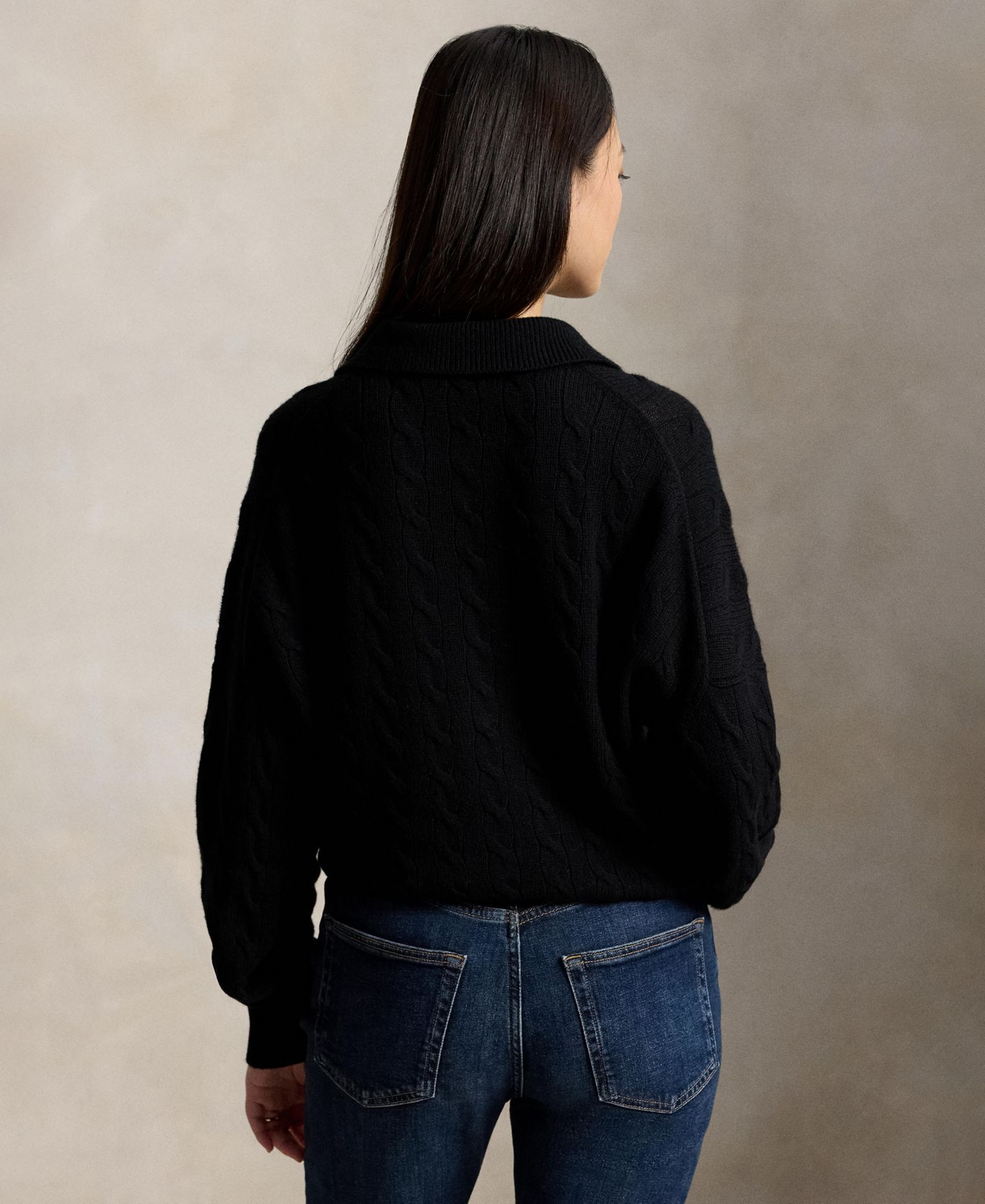 Женский свитер Polo Ralph Lauren Cable-Knit Wool-Cashmere Polo-Collar, цвет: Чёрный — фото 5