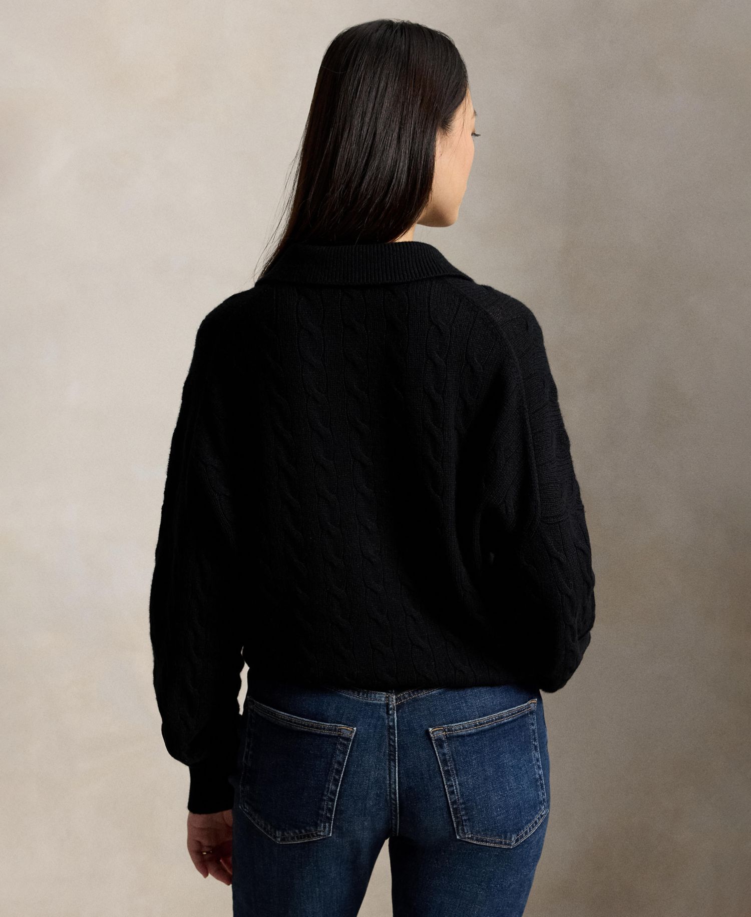 Women's Cable-Knit Wool-Cashmere Polo-Collar Sweater
