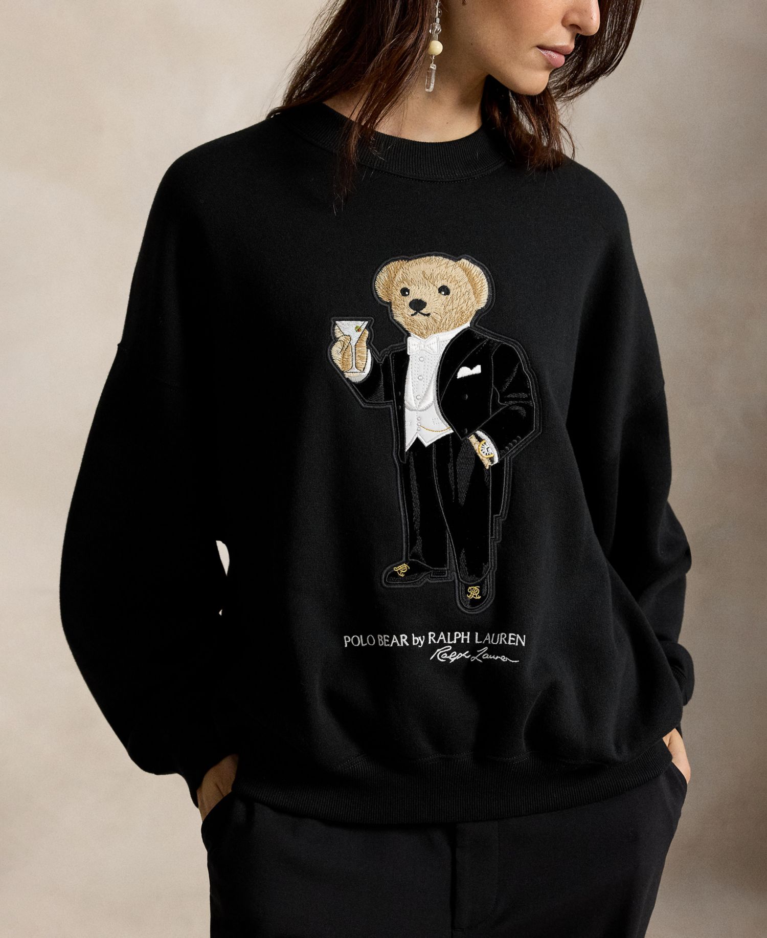 Women's Martini Polo Bear Fleece Relaxed-Fit Crewneck Sweatshirt