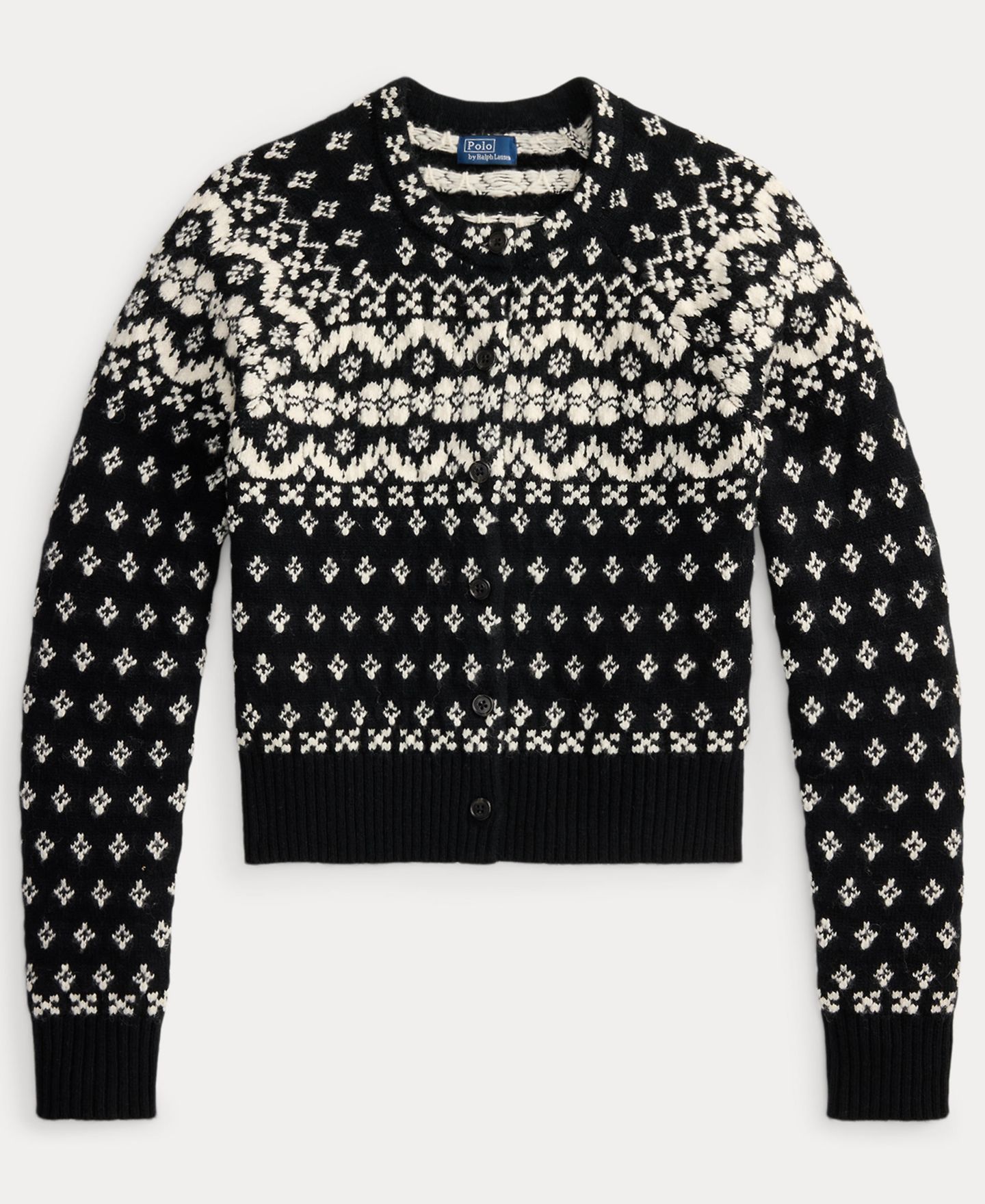 Женский кардиган Polo Ralph Lauren Fair Isle Crewneck Cropped Wool-Cotton Blend, цвет: Чёрный / Кремовый — фото 6