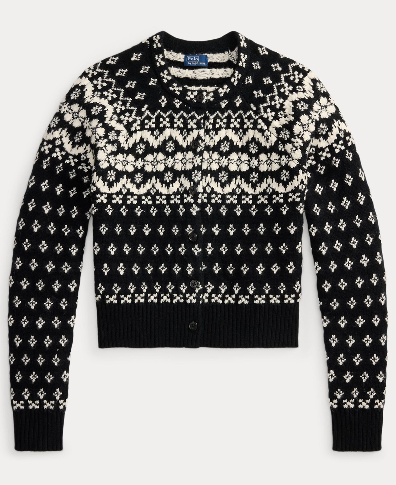 Women's Fair Isle Crewneck Cropped Wool-Cotton Blend Cardigan