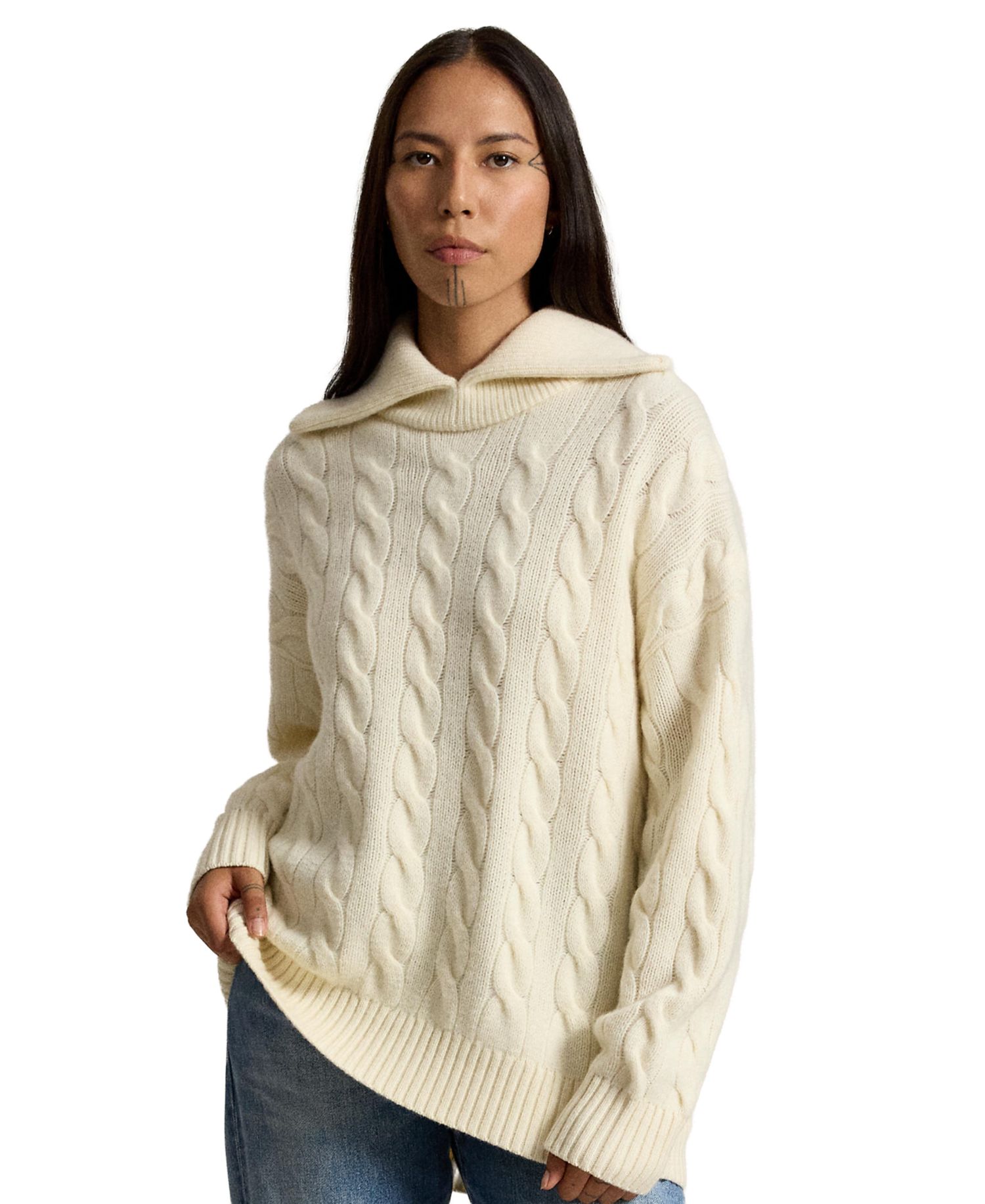 Women's Cable-Knit Shawl-Collar Oversized Sweater