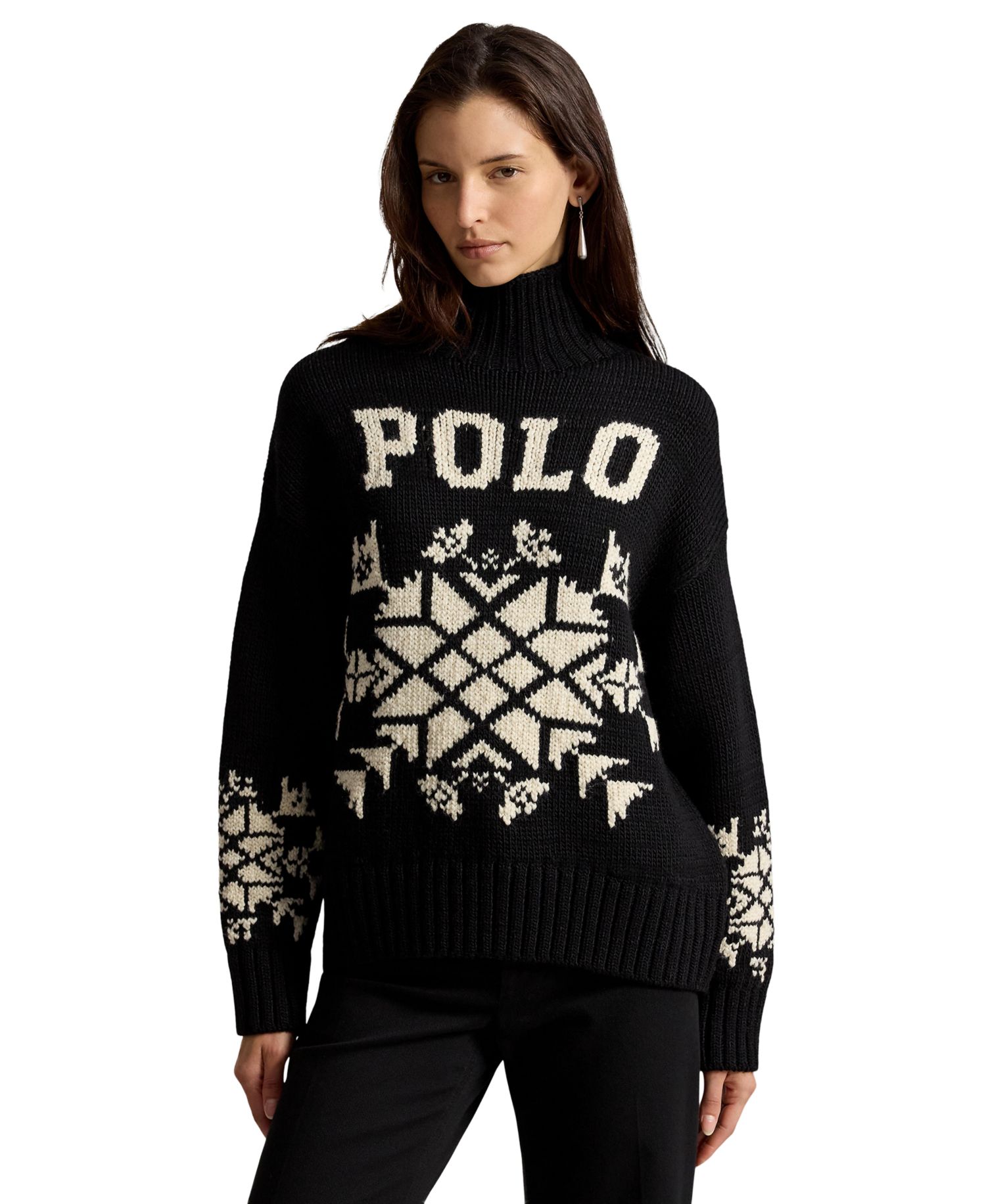 Women's Intarsia-Knit Snowflake Wool-Blend Turtleneck Sweater