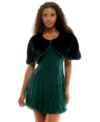 Juniors' Faux Fur Beaded-Trim Cropped Capelet