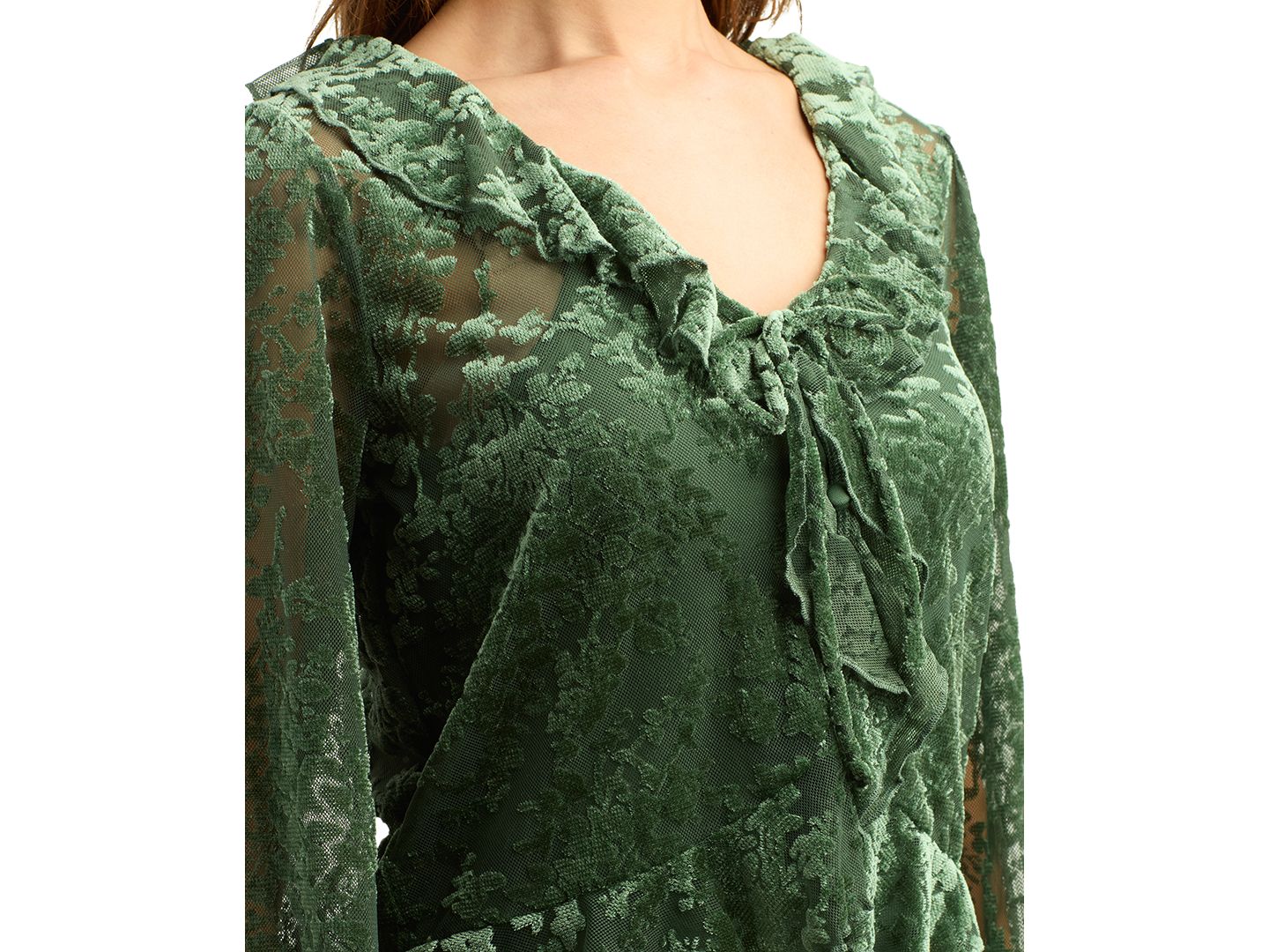 Женская блузка BCX Juniors' Mesh Velvet Burnout Crop Long-Sleeve, цвет: Шалфейный — фото 3